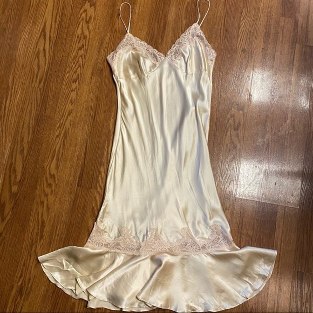 Vintage Y2K 100% Silk Slip Dress Cream Silk Dress Size Small